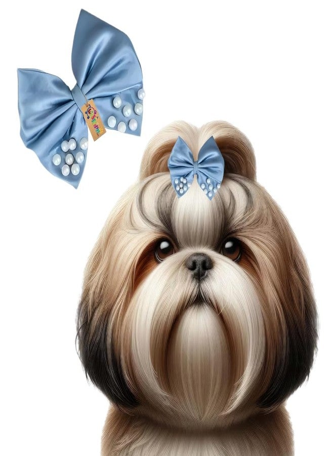 Western Era Dog Bow Hair Clip with Pearls | Stylish Pet Accessory | Small, Medium & Large Dogs | Ideal for Grooming, Photoshoots Fashionable & Durable Design for Pets (Pastel Blue) - Image 1